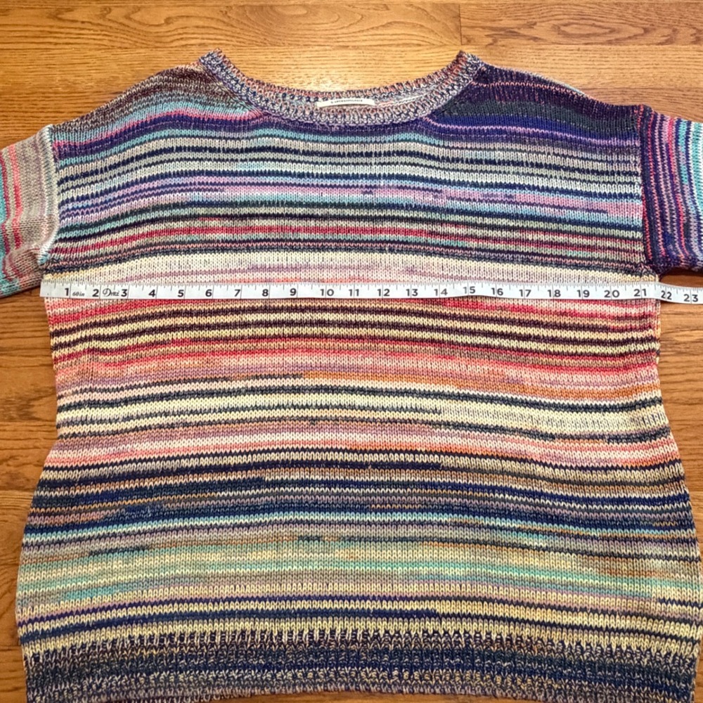 Anthropologie Multi Color Striped Short Sleeve Knit Sweater Made in Italy Small